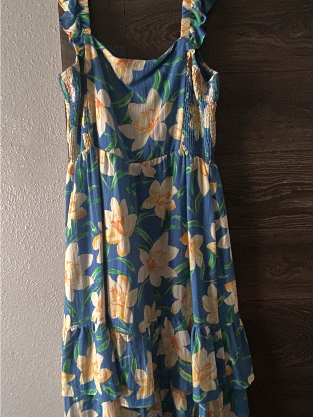 Draper James Blue Floral Midi Dress with Yellow and Green Accents